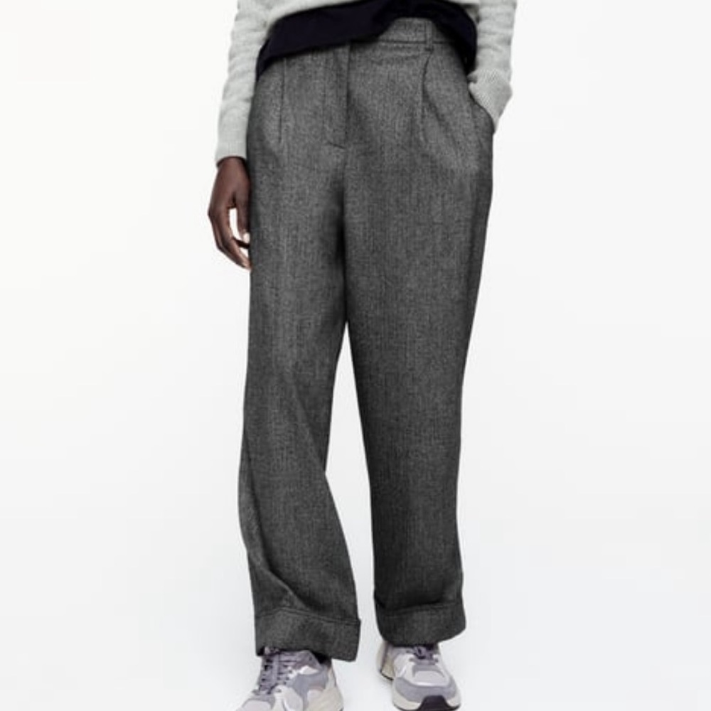 Zara Cropped Dad Pants Grey Twill Size XL